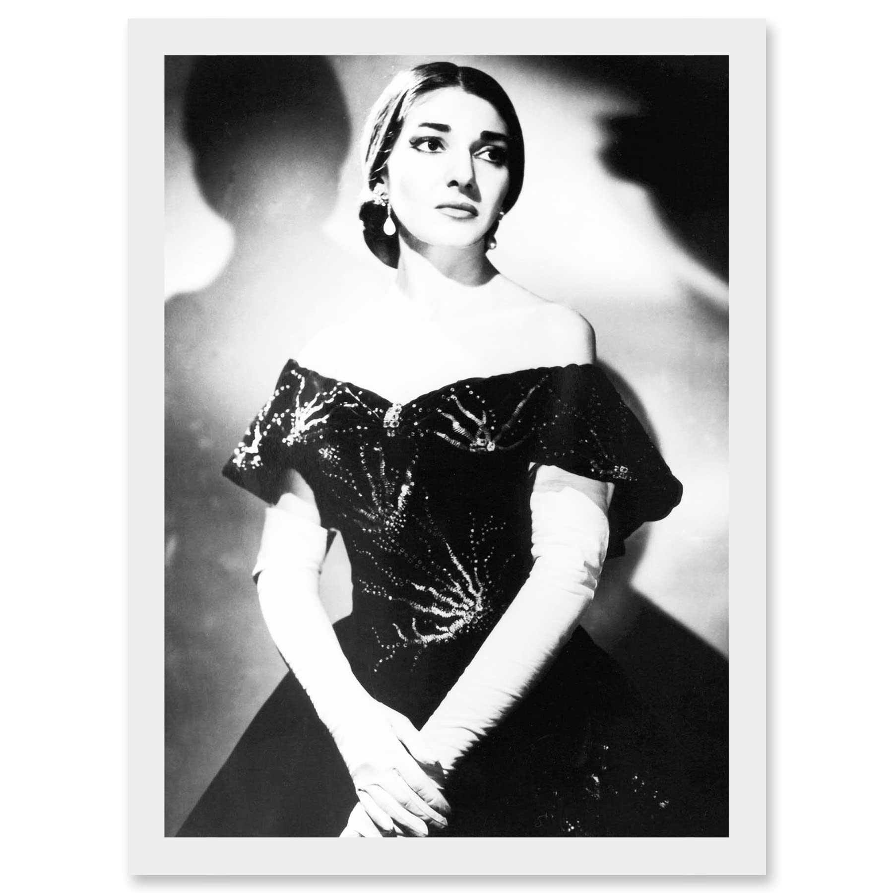 Maria Callas Opera Singer Portrait - Black & White Artwork - Framed Wall Art Print - A4