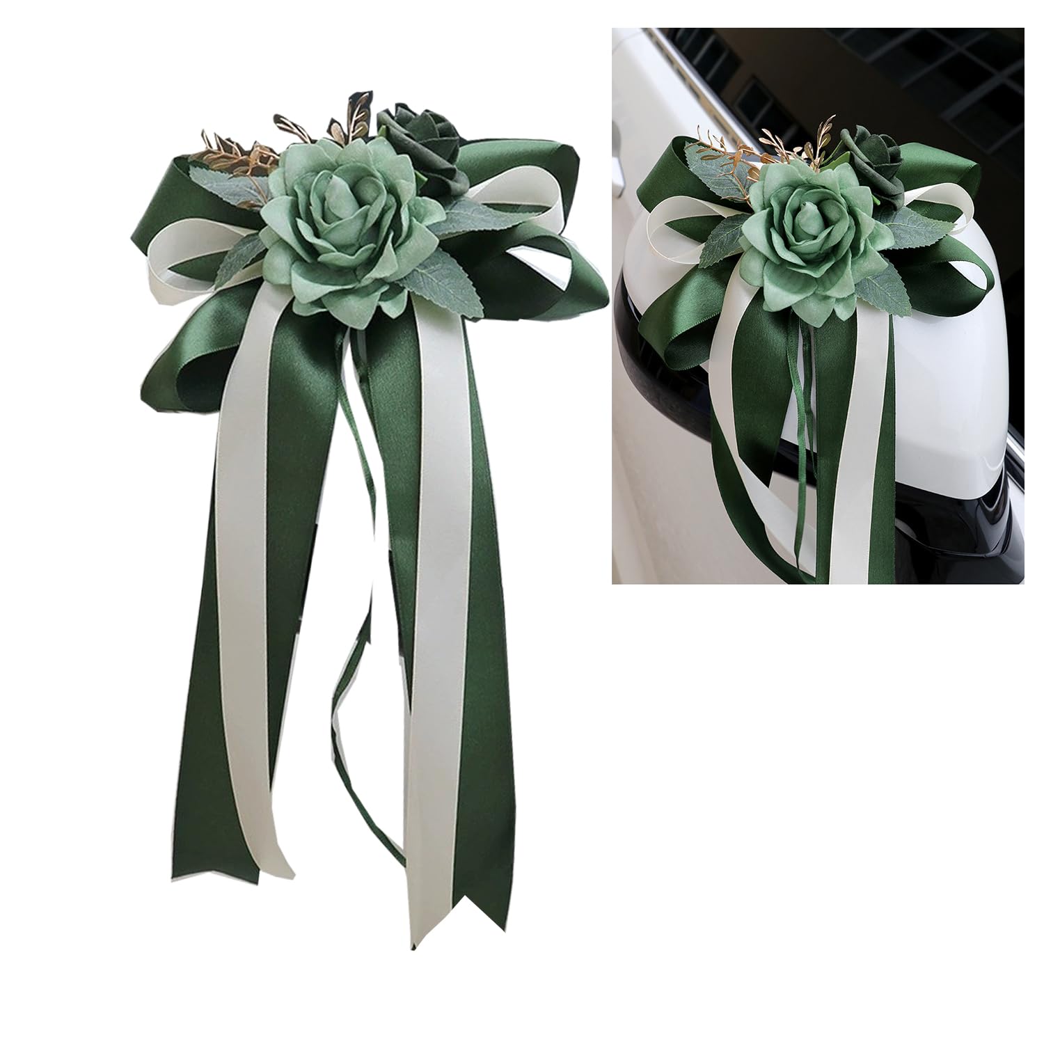 4 lazos para coche, flores de seda, boda, decoración de coche, diseño de rosa, manija de puerta de coche, espejo retrovisor, boda, silla, decoración de flores, arco con ventosas, cintas para coche de