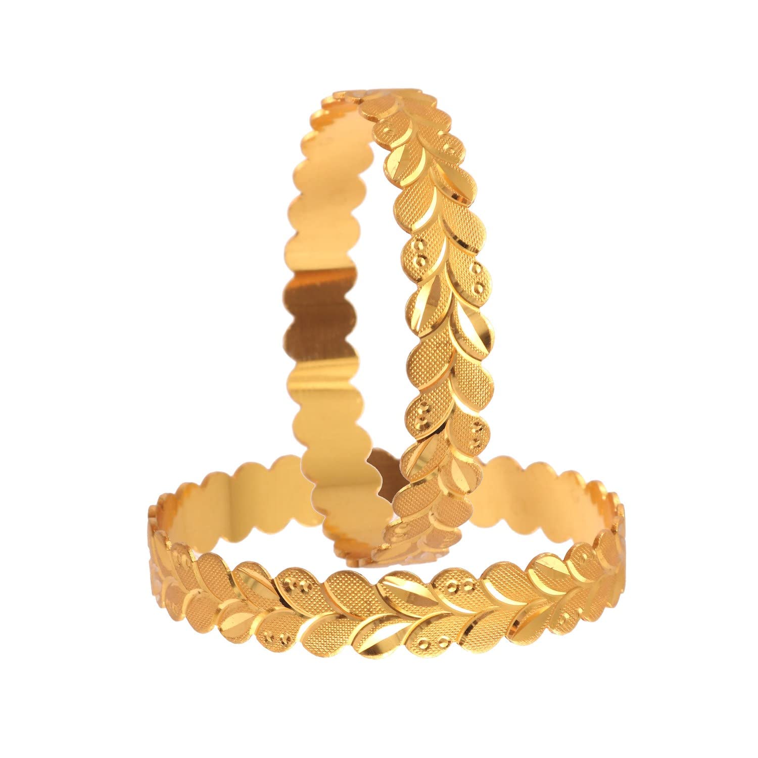 Jewar Mandi Bangles Leaf/Patti Design 2 Piece Kada Set Handmade Work Gold Plated Daily Use Jewelry for Women & Girls (2.6) (B0B6588M33) Amazon Price History, Amazon Price Tracker