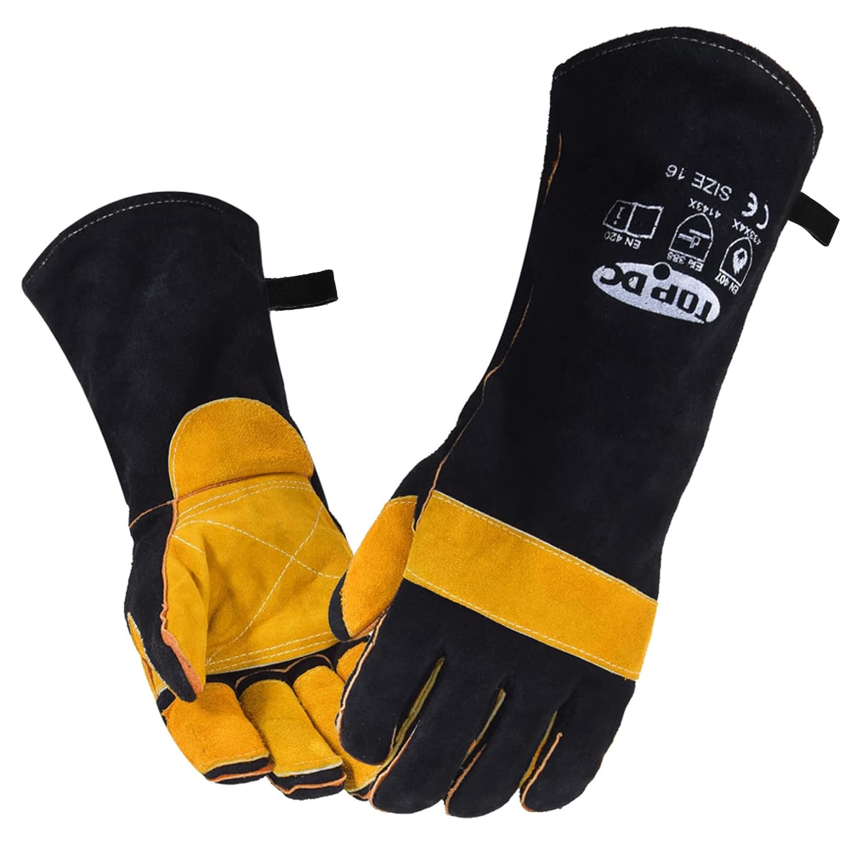 TOPDC Welding Gloves 16 Inches 932℉ Fire/Heat Resistant Leather Welding Gloves For Mig, Tig, Stick, Forge, BBQ, Grill, Fireplace, Wood Stove, Furnace, Oven, Animal Handling for Safe, Loving Pet Care