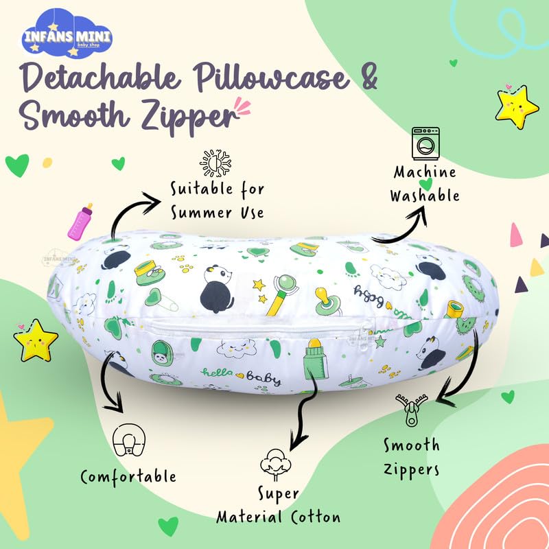 Image of Baby Feeding Pillow Cotton|Maternity Feeding Pillow Portable & Adjustable|Nursing Pillow for Mother and New Born Baby (Panda Green)