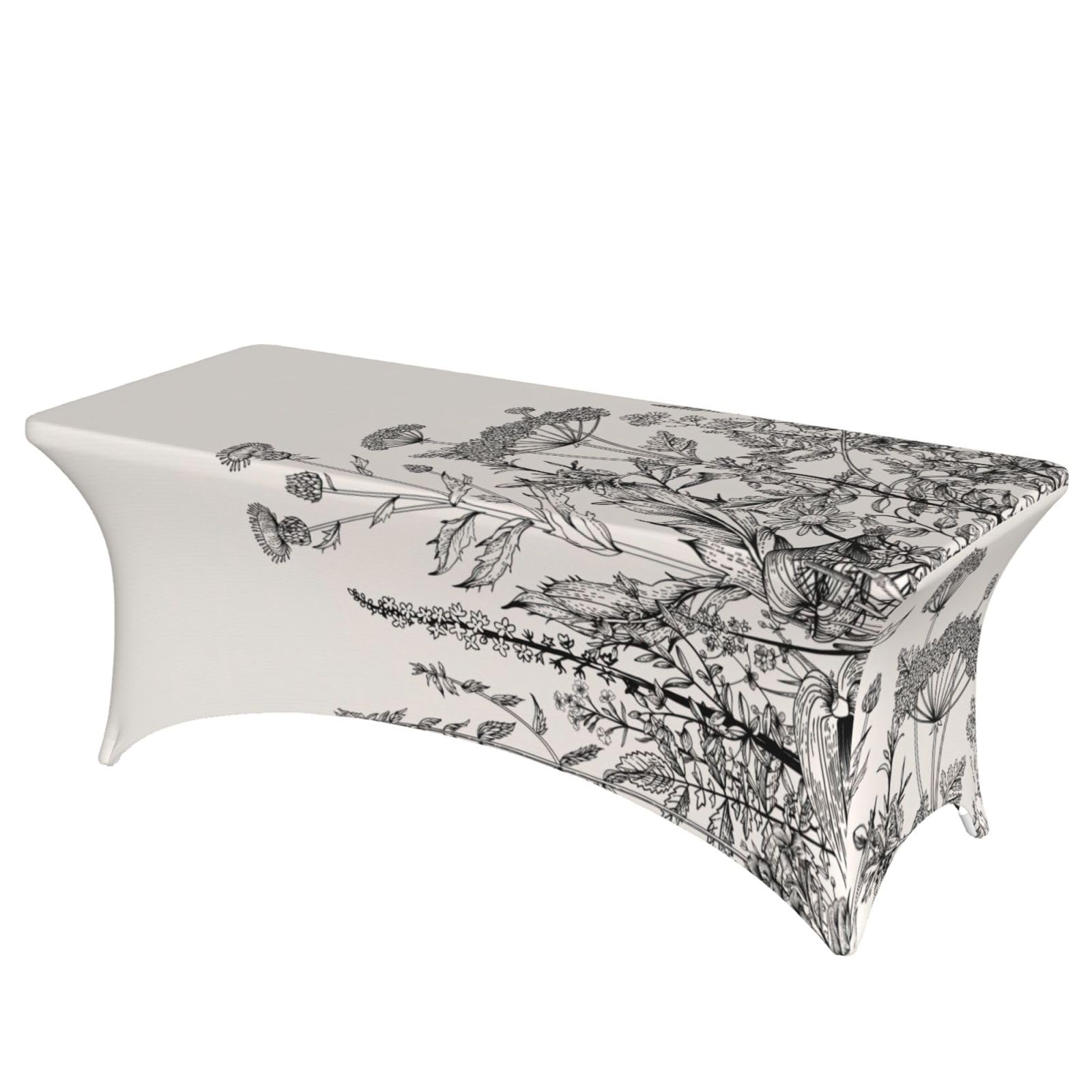 AYYQWE Floral Herbs Botanical Engraving Print Elastic Rectangular Tablecloth For Banquet Outdoor Picnics Office Table Cover