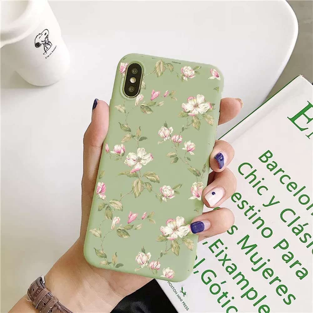 EYZUTAK Case for iPhone 7 Plus iPhone 8 Plus, Floral Flower Painted Pattern Design for Girls Woman Soft TPU Bumper Anti-scratch Slim Flexible Shockproof Protective Cover - Green