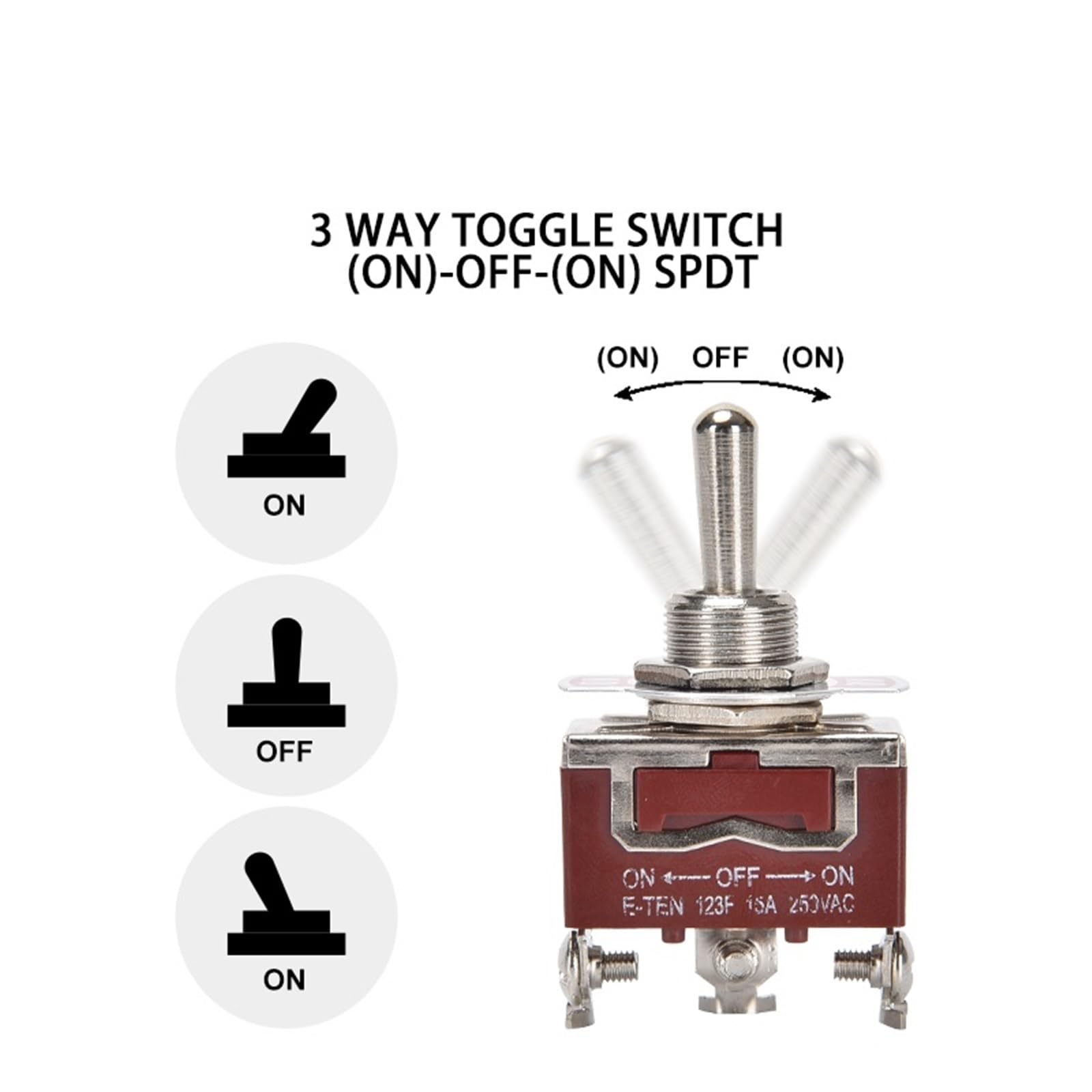 Interruttore a levetta momentaneo da 15 A, 12 V CC/250, a 3 vie (ON)-Off-(ON) con cappuccio di protezione impermeabile for auto, barca Auto Barca Camper