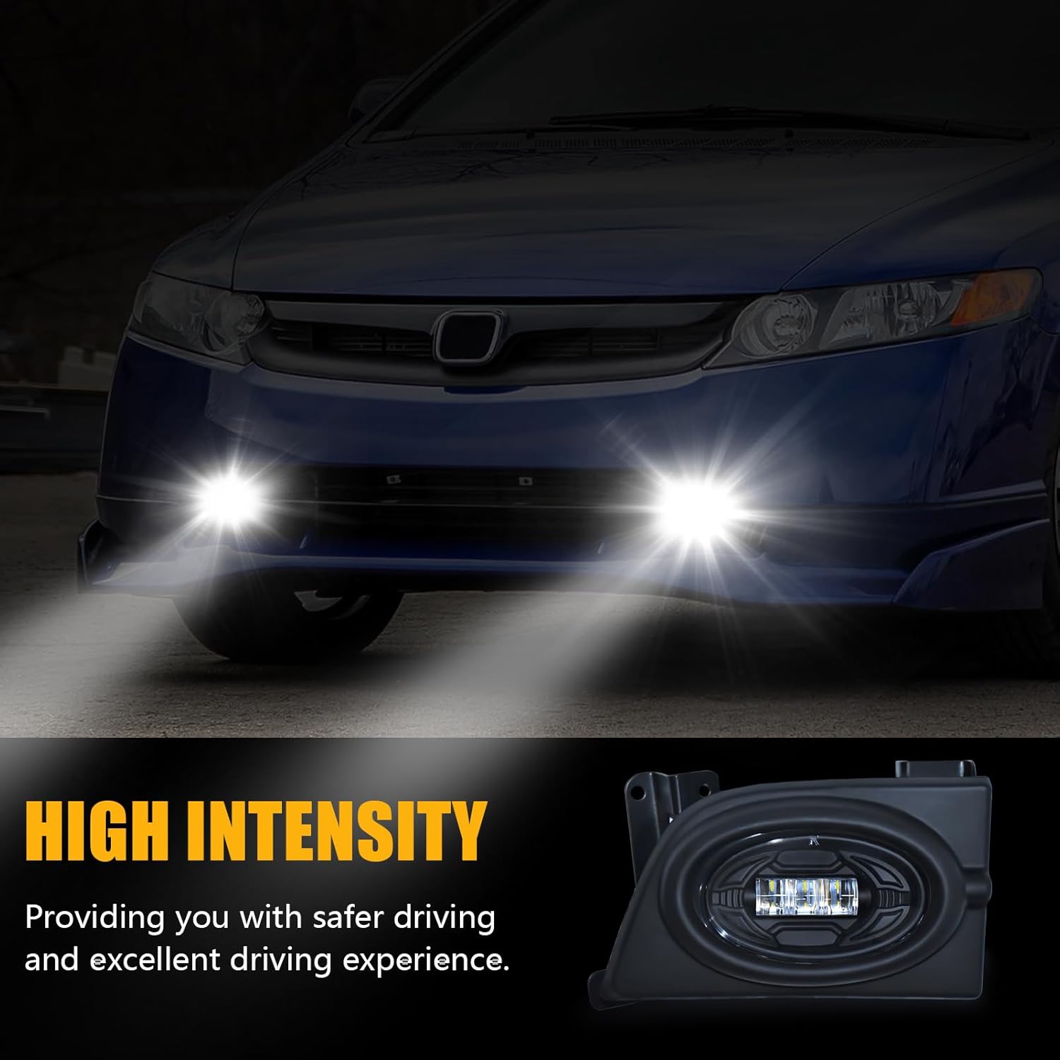LED Fog Lights Fit for 2006 2007 2008 Honda Civic 4-Door Sedan, Front Bumper Driving Light Kit,Fog Lamps Assembly Replacement with Wiring Harness,Clear Lens，Plug and Play