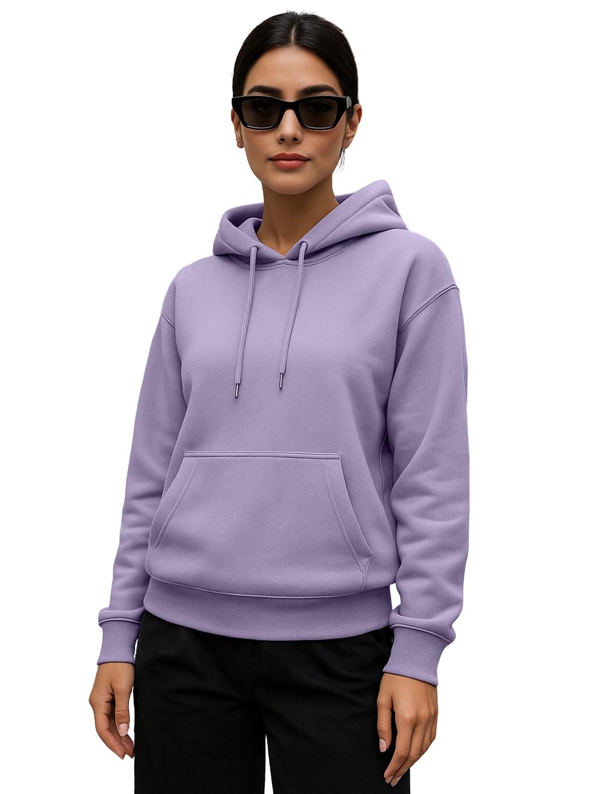 JUNEBERRY Bluza z kapturem z bawełny typu ring-spun z długim rękawem i eleganckim kołnierzem z kapturem o regularnym kroju, zimowa bluza z kapturem