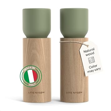 LARS NYSM Wooden Salt and Pepper Grinder Set Manual - Salt and Pepper Mills with Adjustable Ceramic Grinder - Elegant Beechwood Pepper and Salt Mill Set for Dining Table Sage Green