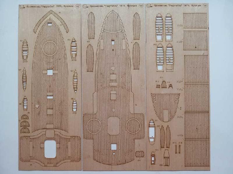 Orel 350/3 Wooden Veneer Decks for Le Redoutable Ironclad, France 1878, 1/200
