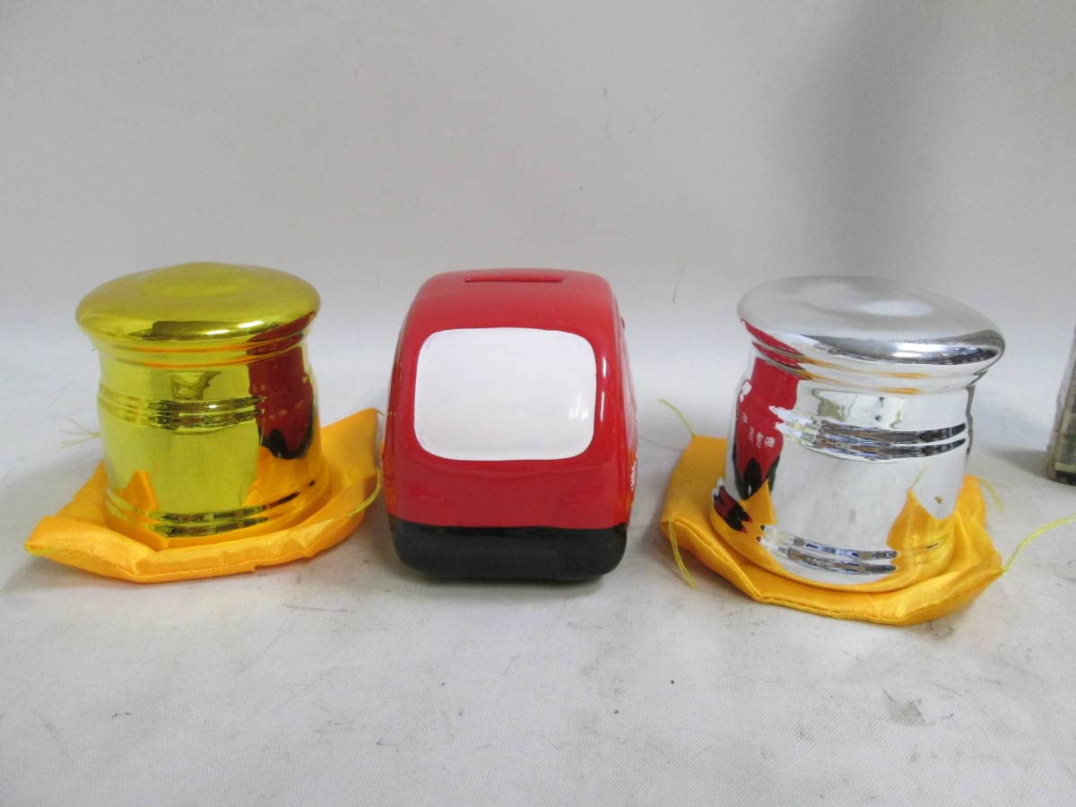 郵便ポスト 貯金箱 陶器製 : ゴールド＆シルバー 郵便車 3コ 安い商品