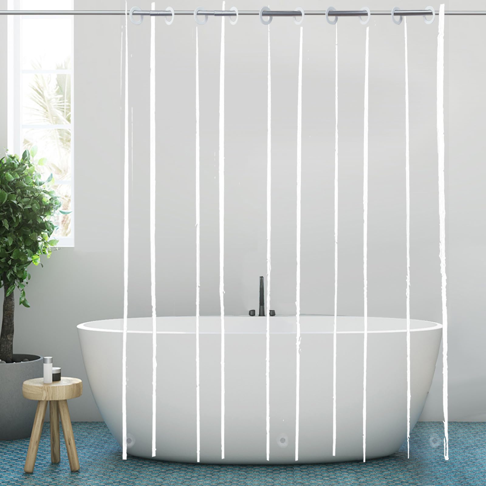 YISURE Doublure de rideau de douche extra longue sans crochet en plastique PEVA transparent imperméable et robuste pour salle de bain 180 x 243 cm