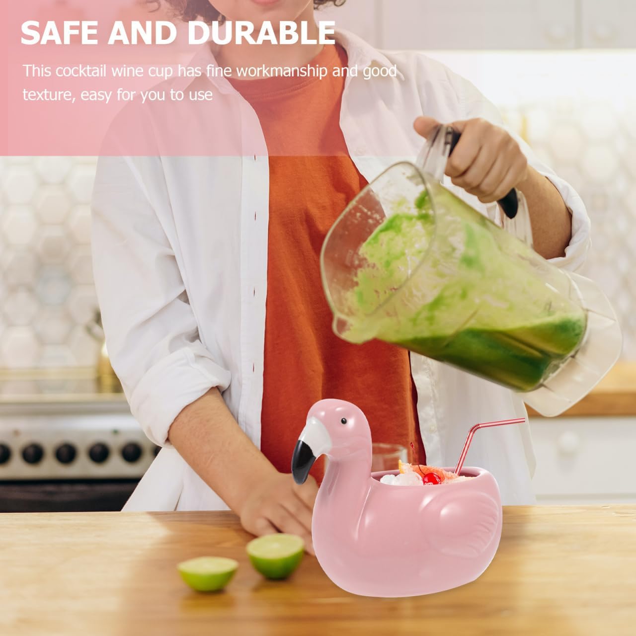 VOSAREA Cocktail Mug Hawaiian Tiki Mug Ceramic Flamingo Shape Exotic Cocktail Glasses Tiki Bar Professional Hawaiian Party Barware for Christmas Thanksgiving Party Favor Birthday - Image 5