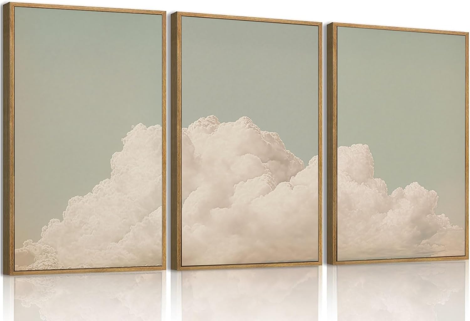 myusuar 3 Piece Large Modern Abstract Canvas Framed Wall Art For Living Room, Dearm Cloud Minimalist Wall Art Decor Posters Prints For Bedroom Office, 16x24in Dreamy Clouds Framed 16x24in