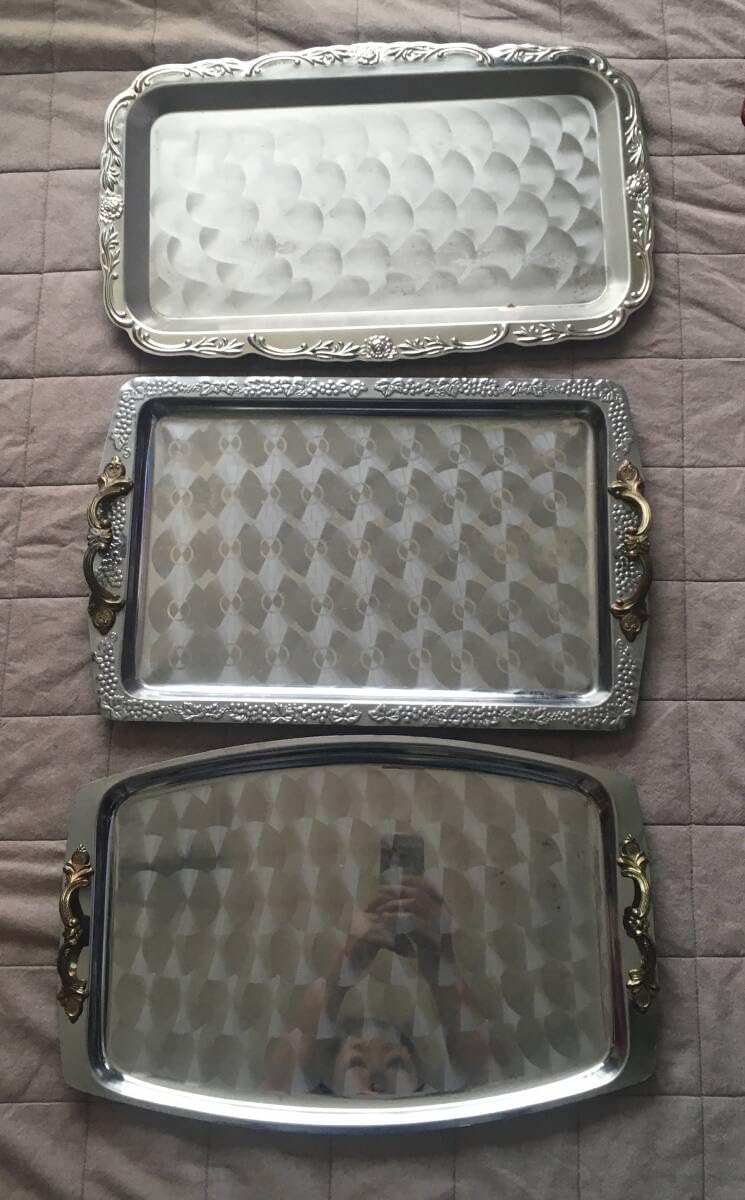 Amazon.co.jp: レトロ お盆 ステンレス製 トレイ トレー 3点 持ち