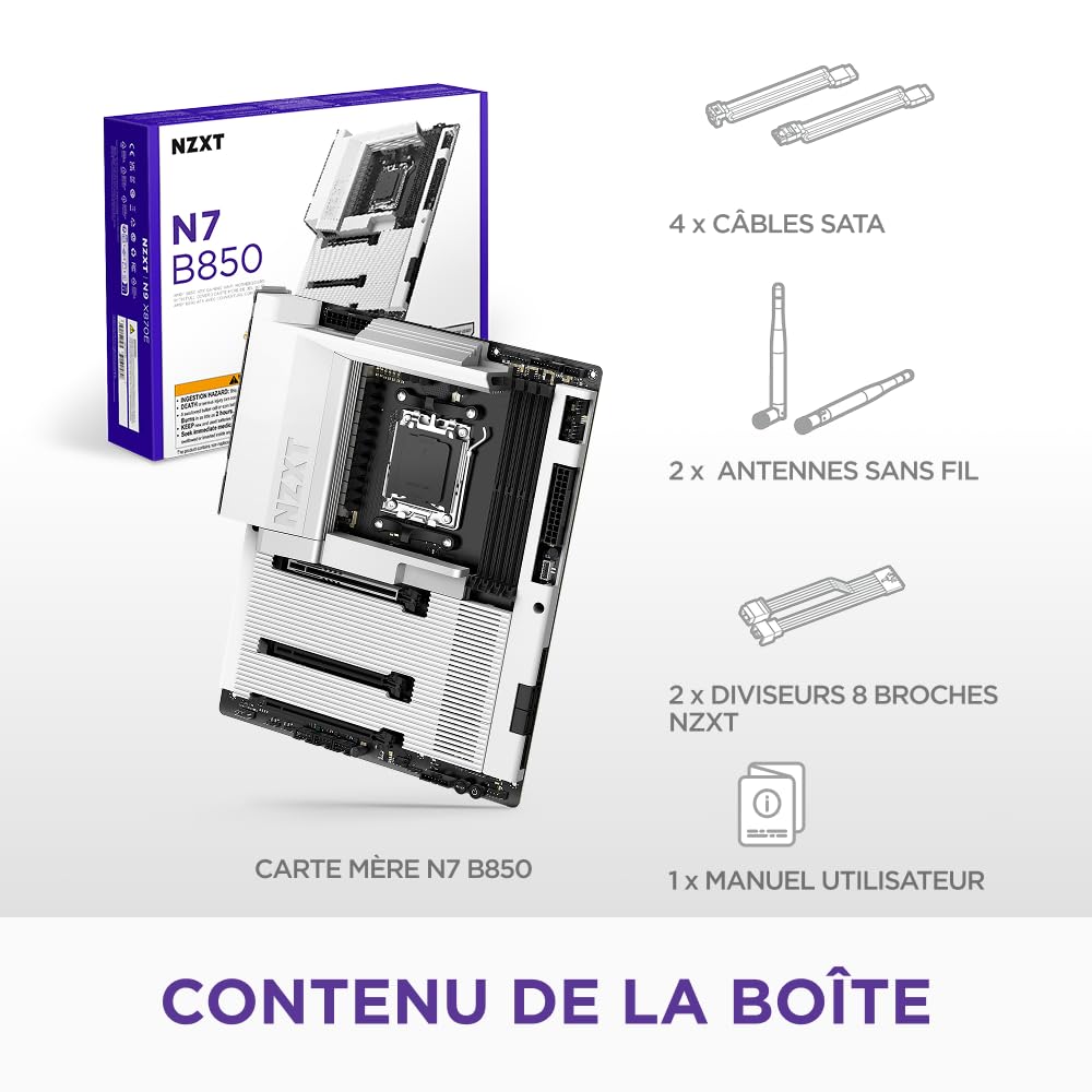 NZXT N7 B850 - Carte Mère AMD B850 AM5 ATX - Blanc
