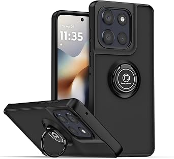 QUIETIP Case Compatible with Motorola Moto G56 5G with Screen Protector,TPU + Hard PC Magnetic Ring Car Mount Stand Cover,Black