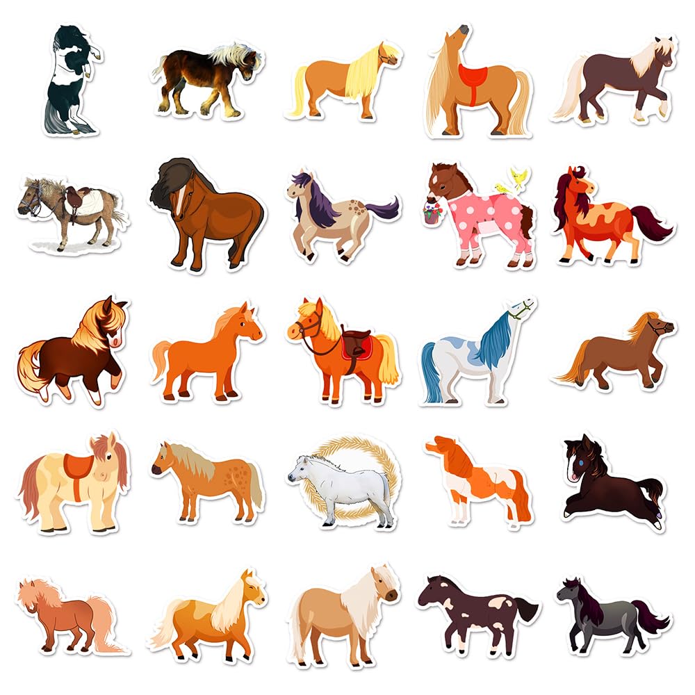 Cute Pony Vinyl Stickers, 50 PCS Waterproof Cartoon Animal Decals for Laptops Scrapbooking, Journals, Notebooks - Image 2