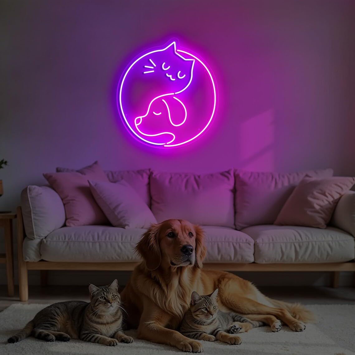 Yin Yang Cat & Dog Neon Sign Pet Lover LED Wall Light Cute Animal Decor Cozy Bedroom Signs Gift for Pet Owners