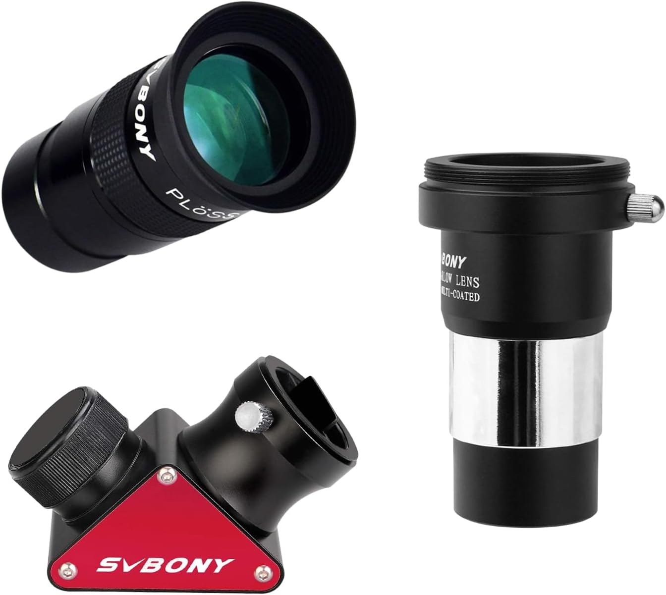 SVBONY 40mm 1.25 inches Plossl Telescope Eyepiece 40 Degree, and 2X Barlow Lens, 1.25 inch Barlow Lens Bundle with SV188P Dielectric Mirror Star Diagonal, 90 Degree Mirror Diagonal