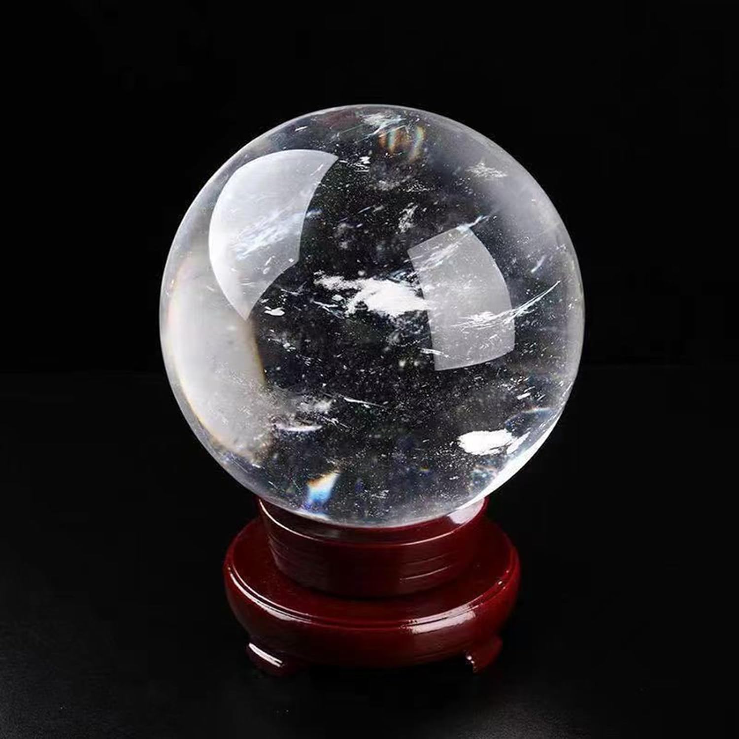 Crystal Ball Decor Smelting Quartz Crystal Balls White Crystal Sphere with Wooden Stand Clear Crystal Gaze Fortune Telling Crystal Ball for Divination,20cm/7.9in