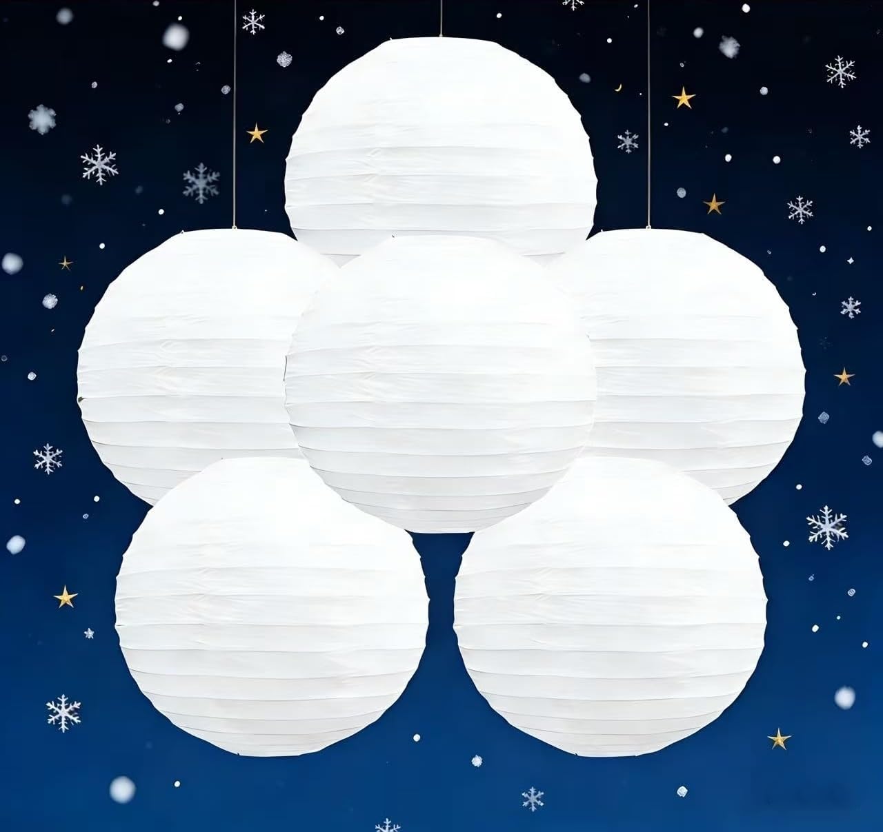 Metany 6PCS 12 Inch White Round Paper Lanterns - Foldable Reusable Hanging Decor for Weddings, Parties, New Year's Eve, Birthdays