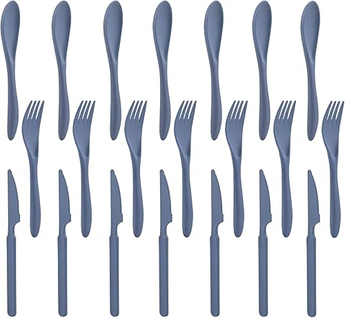 Forks - Juego de cubiertos de paja de trigo de 21 piezas, juego de utensilios reutilizables para 7, utensilios irrompibles y ligeros para fiestas,