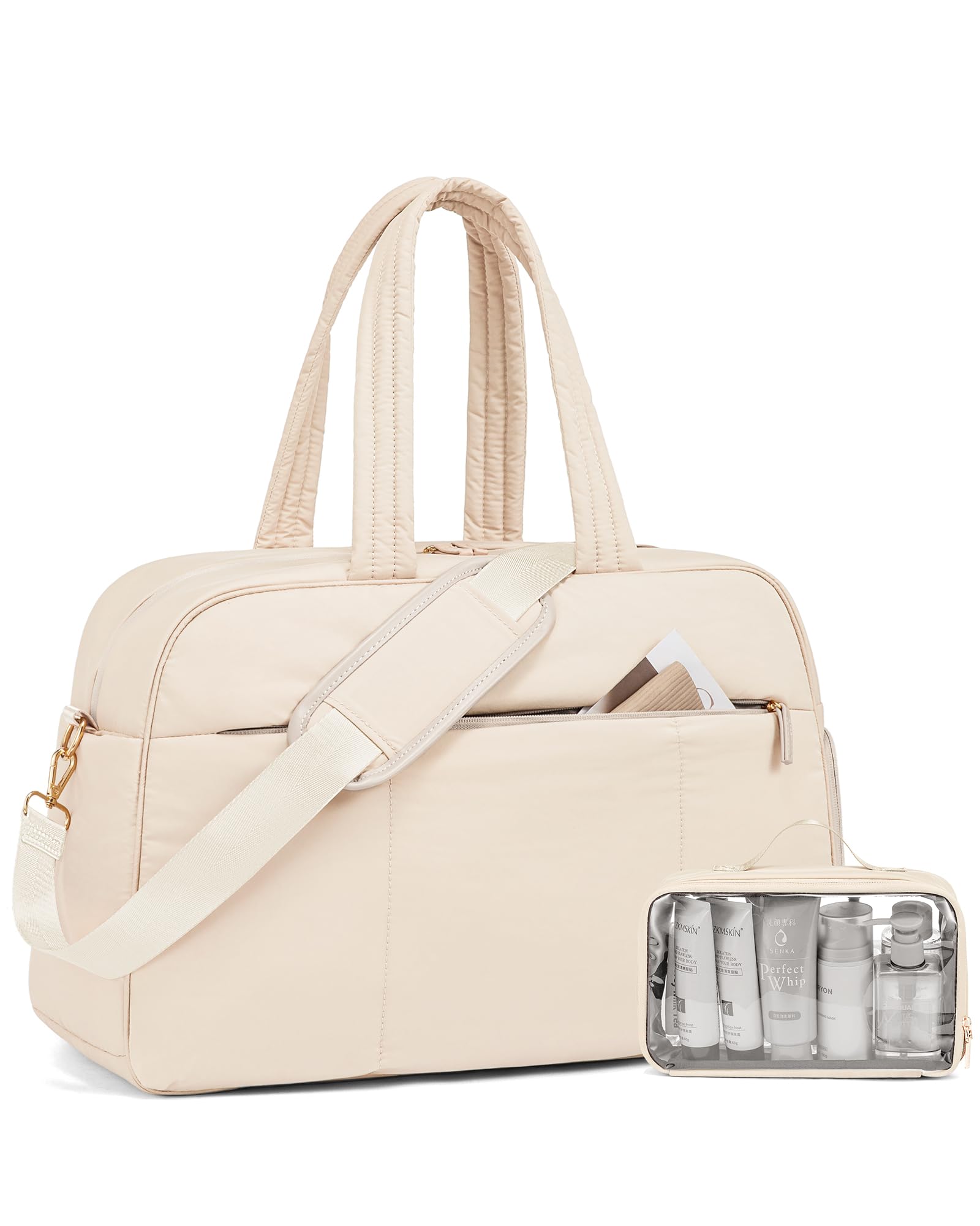 LOVEVOOK Travel Duffel Bag, Gym Bag for Women with Shoe Compartment, Carry on Weekender Bags with Wet Pocket for Women,Water Resistant Puffer Workout