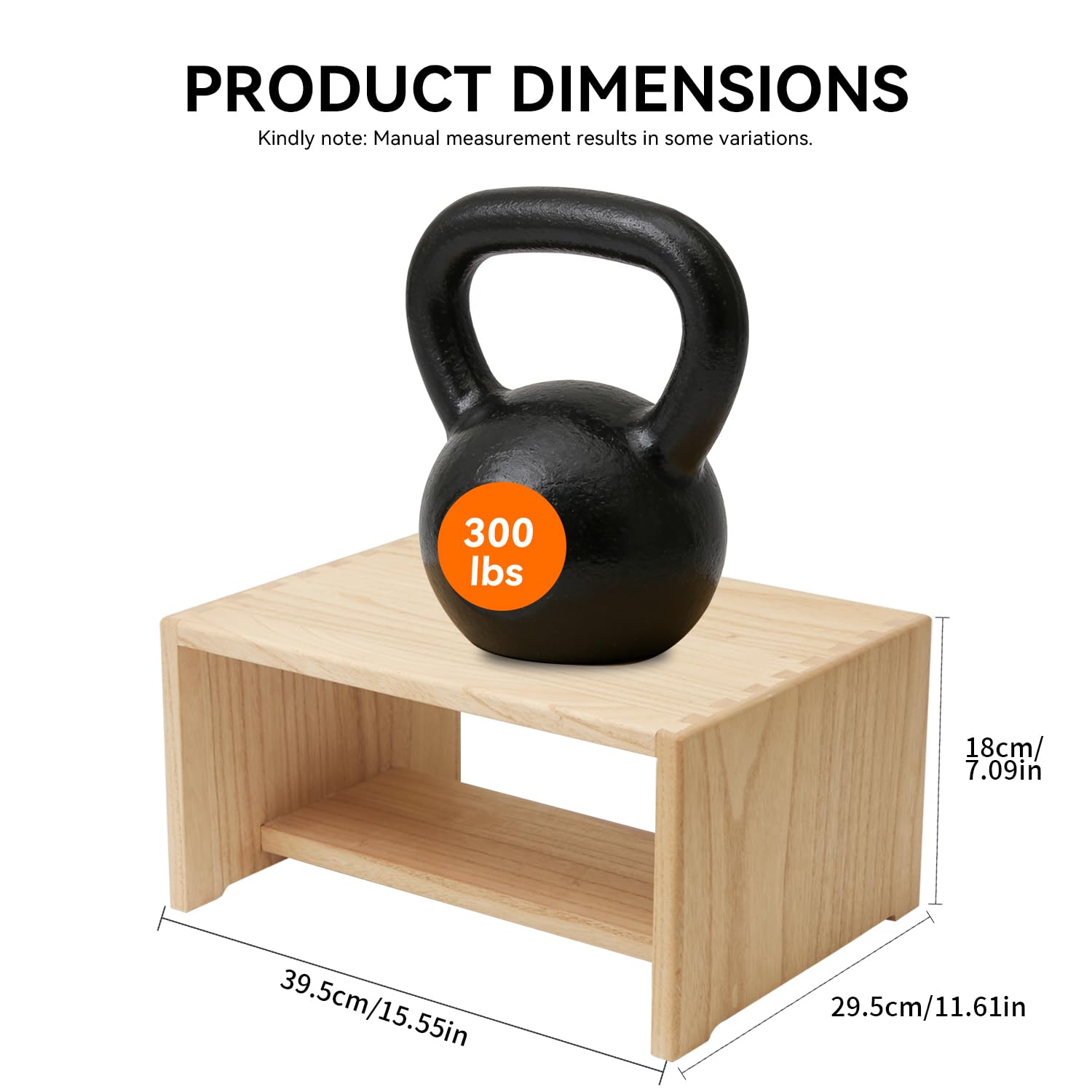 KIRIGEN Tritthocker aus Paulownia-Holz, 2-stufiger Kinderhocker mit Stauraum und rutschhemmenden Pads, max. 136 kg, 39,5 x 29,5 x 18 cm, Natur