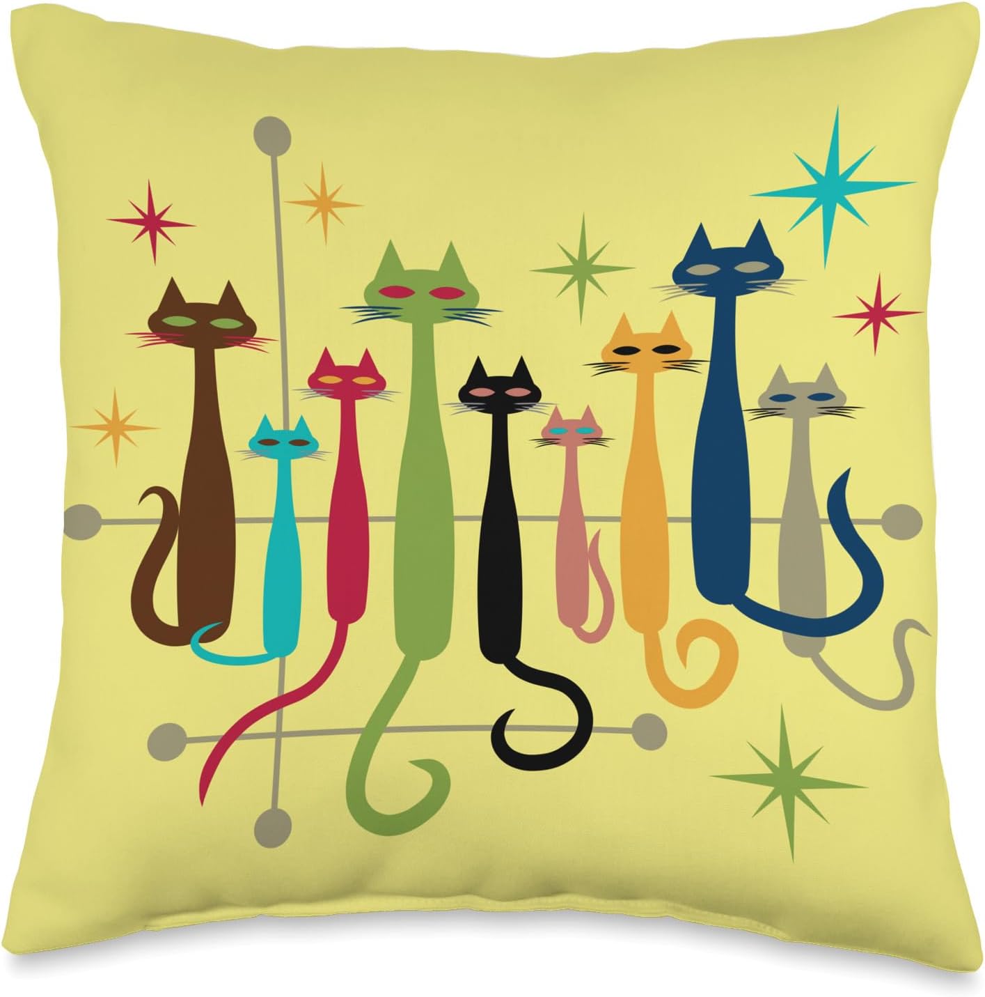 Vintage Retro Mid-Century Modern Look Cats 50s 60s Style Throw Pillow