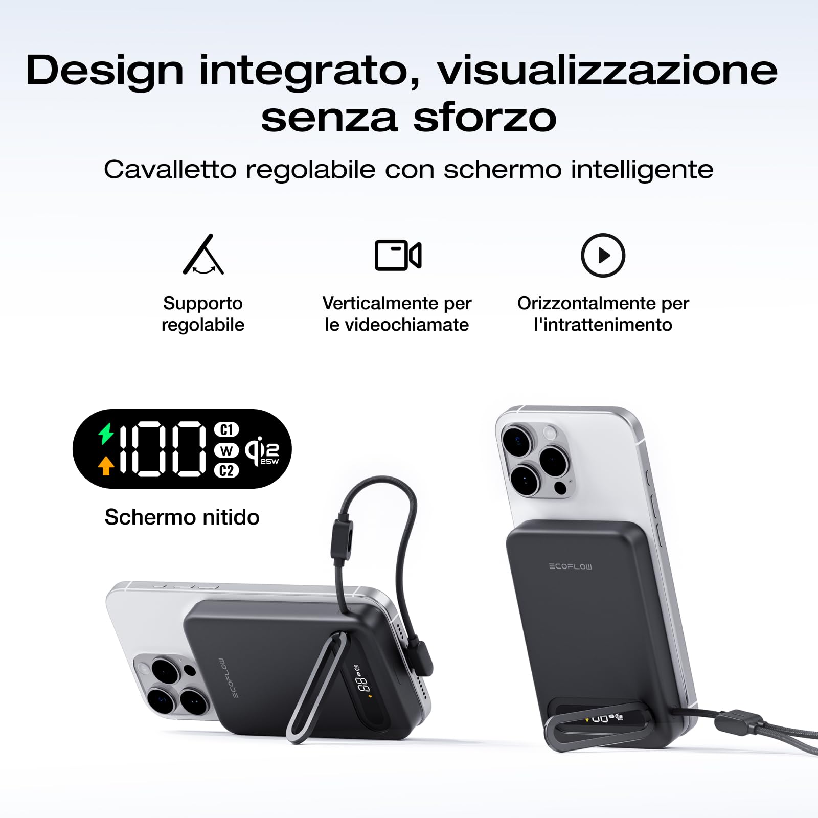 EcoFlow RAPID Mag Qi2.2 Magsafe Powerbank 10000mAh 25W con 36W Cavo Integrato USB C, Qi2.2 Certificato Power Bank Magnetico Caricatore Portatile Senza Fili per iPhone 17/16/15 Pro Max, Nero