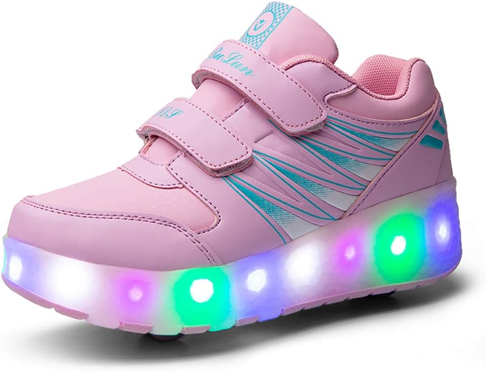 Aupast Unisex LED Roller Skate Shoes with Double Wheels,with USB Charging