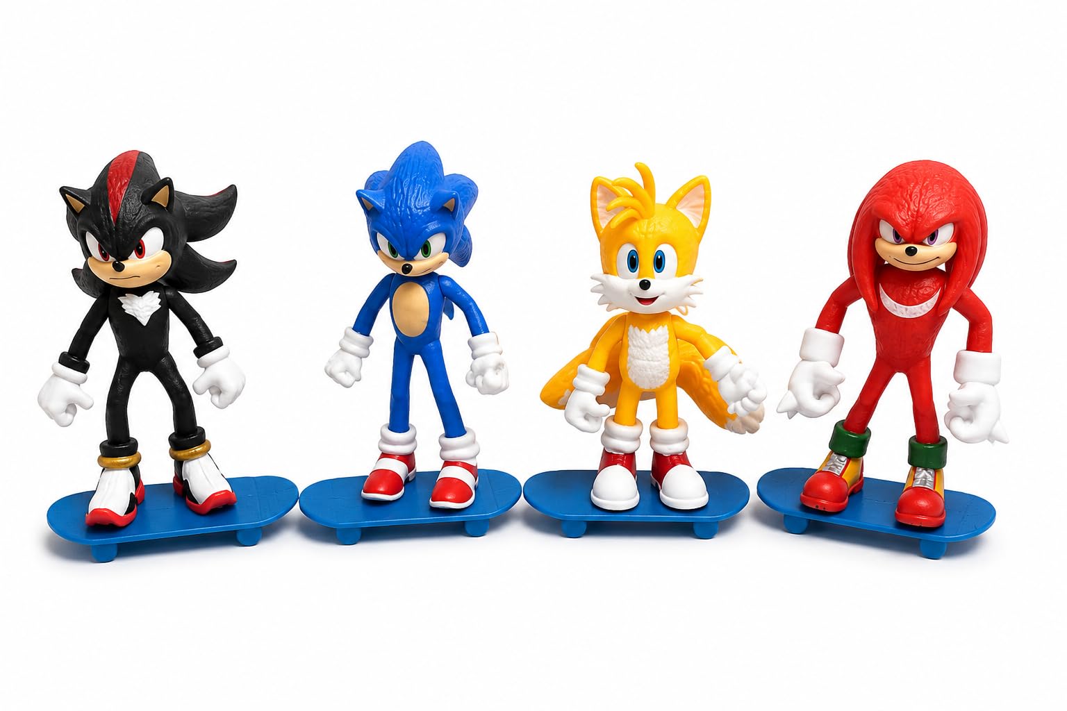 Sonic Action Figures Set of 4 with Skateboards | Sonic, Shadow, Tails & Knuckles Characters | PVC Collectible Toys for Kids, Birthday Gift & Decoration (13 cm)-image-21