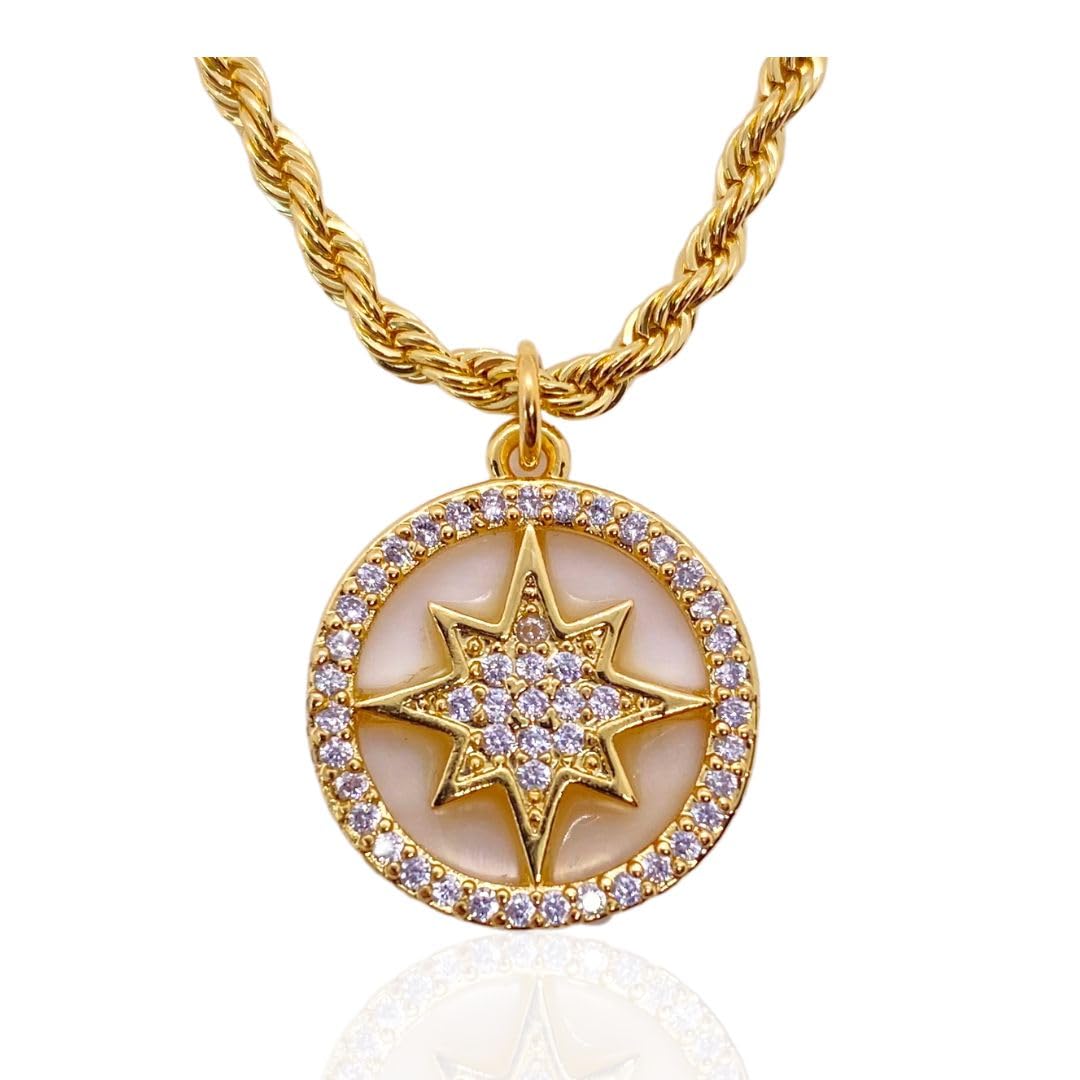 ZUNOVI Collar mujer dorado con colgante estrella de nácar en Gold-Filled 14k. Regalos originales para mujer, Mamá, Regalo, Navidad, Aniversario, San Valentín