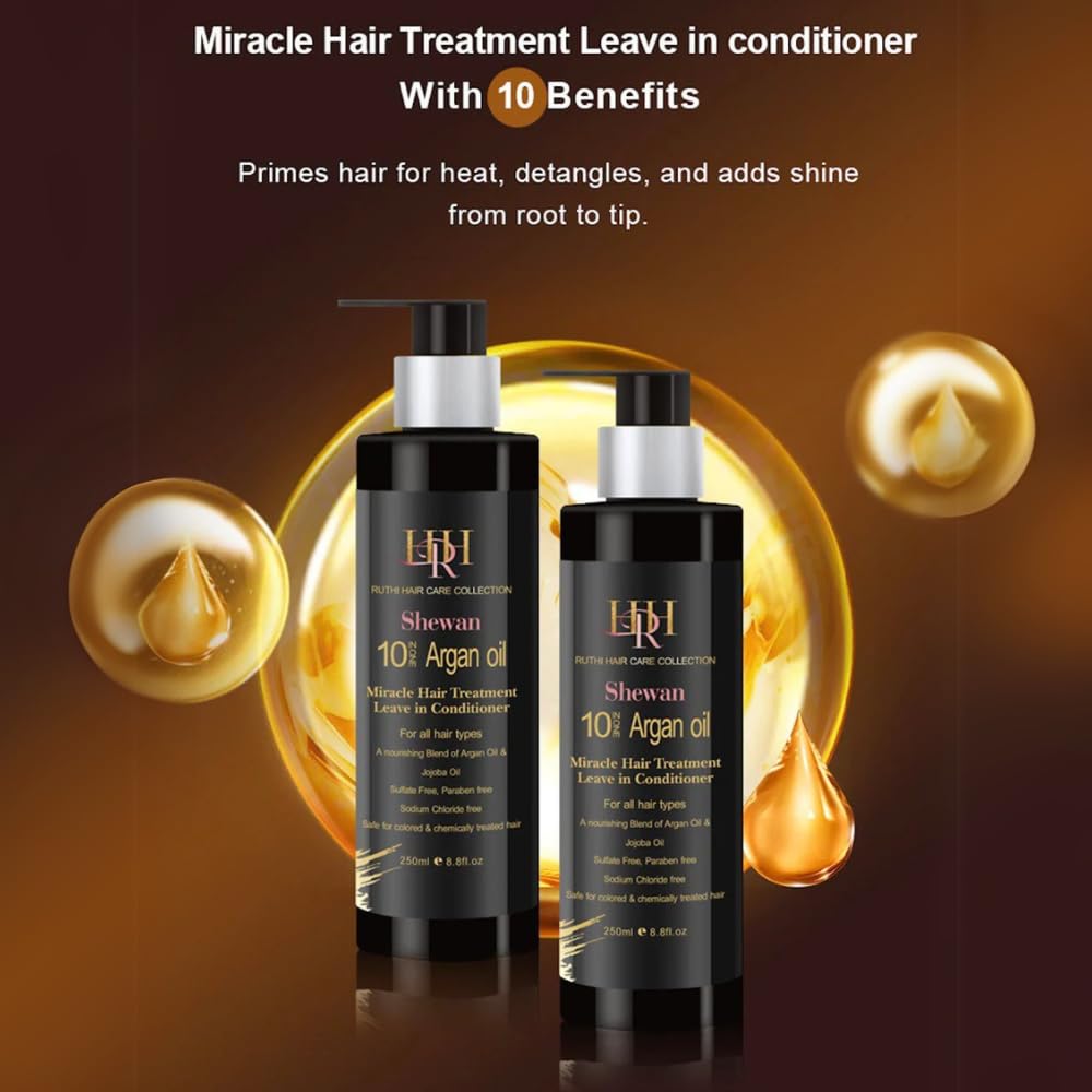 Shewan 10 in 1 Argan Oil Silicone Free Miracle Hair Treatment Leave-In Conditioner – With Jojoba & Argan Oil – Sulfate-Free, Paraben-Free, Sodium Chloride-Free – Safe for all Hair types – 250ml