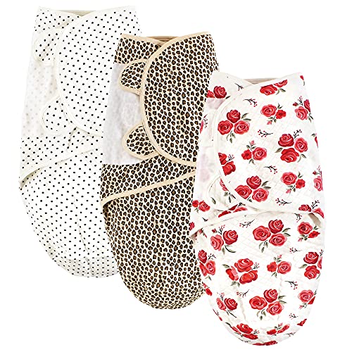 Image of Hudson Baby Unisex Baby Quilted Cotton Swaddle Wrap 3pk, Rose Leopard, 0-3 Months