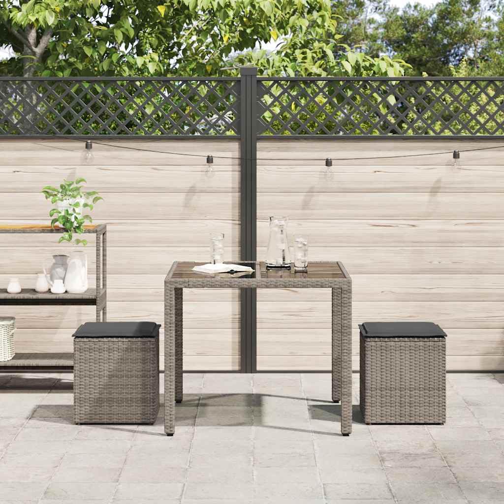 vidaXL Taburetes de jardín con Cojines 2 uds Gris 40x40x43 cm, Asiento de jardín, Asientos al Aire Libre, Taburete de Cubo, Asientos de jardín