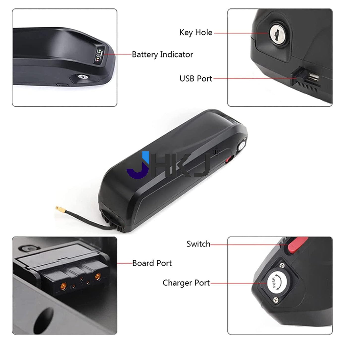 Akumulator litowo-jonowy 48 V 20 Ah 10 Ah 15 Ah 18 Ah Akumulator litowy 52 V 20 Ah Akumulator ładowalny 36 V z ładowarką i 5-rdzeniowym portem do silników 200 W - 1100 W,52v12.5ah