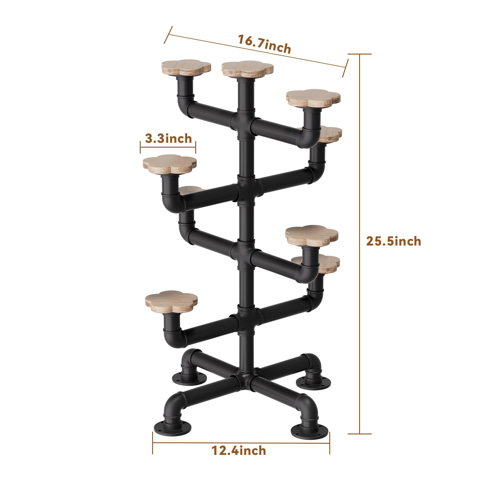 bimiti Soporte industrial de 4 niveles para sombreros de metal con 8 soportes de madera maciza quemada rústica para sombreros, gorras, perchas, soporte de pie, organizador de gorras de mesa para