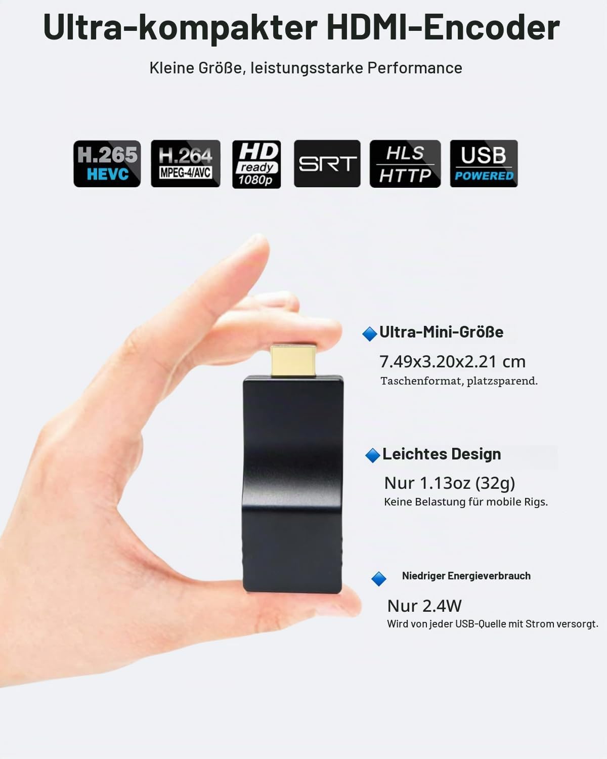 DDMALL H.265 H.264 HDMI Video Encoder, Mini 1080P Hardware 2K Encoder für Live-Streaming | SRT RTMP RTMPS RTSP Gerät mit Cloud-Management | Kompatibel mit YouTube, Facebook, Twitch (AVC-2K)