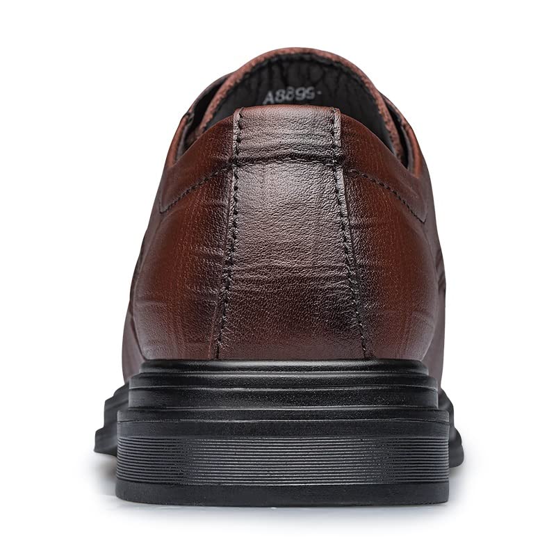 HOOENG Formal Oxford Shoes for Men Lace Up Round Toe Plaid Leather Derby Shoes Rubber Sole Block Heel Low Top Anti-Slip Prom4