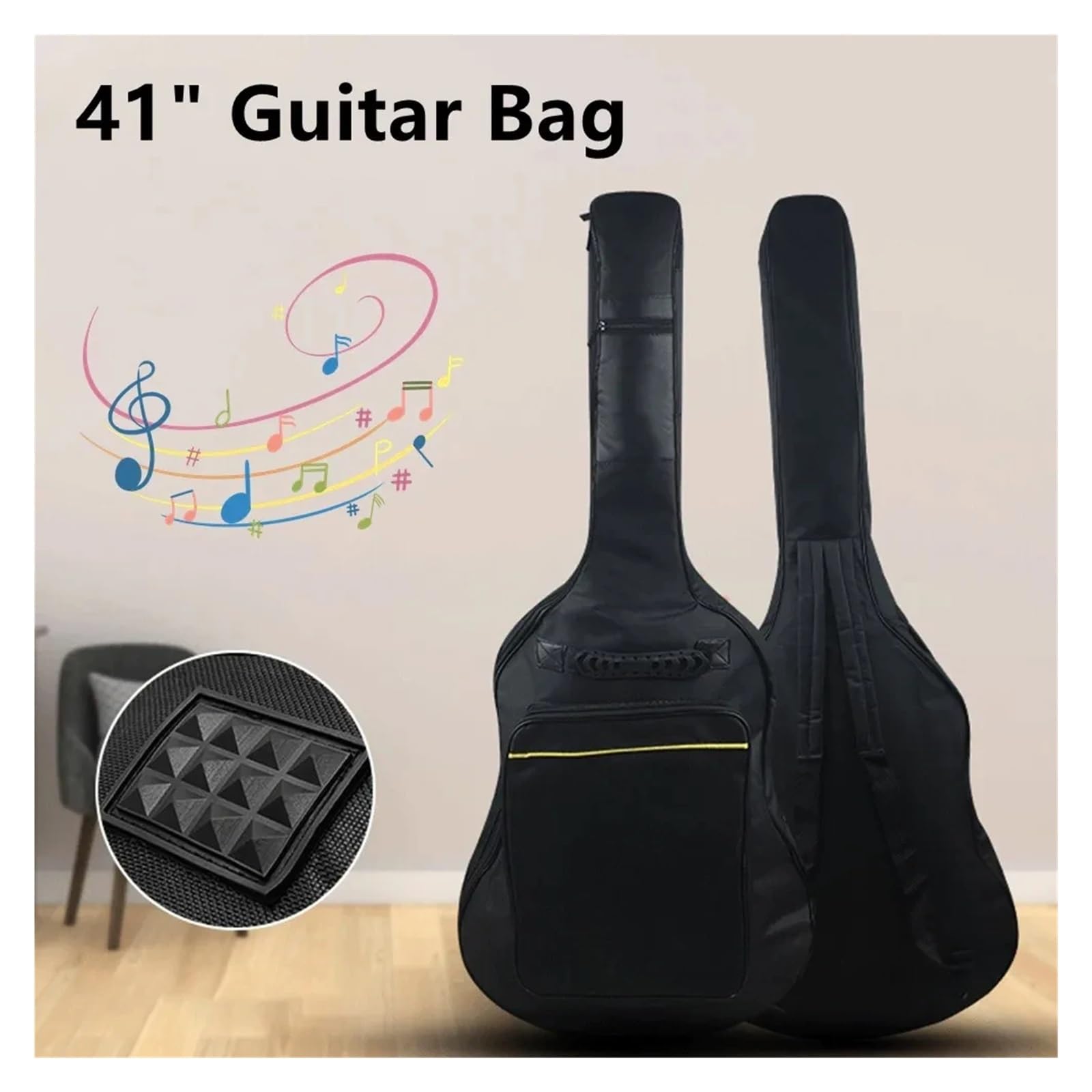 Pokrowiec na gitarę 41-calowy pokrowiec na gitarę akustyczną Wodoodporny nylon Oxford Podwójne paski Wyściełany czarny futerał Plecak koncertowy Instrument muzyczny