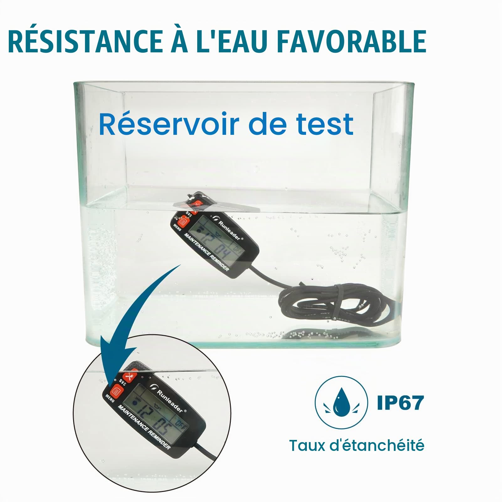 Tachymètre de compteur horaire auto-alimenté numérique Runleader, alerte de régime, rappels d'entretien multiples, affichage et sélection de rétroéclairage pour tondeuse à gazon générateur.