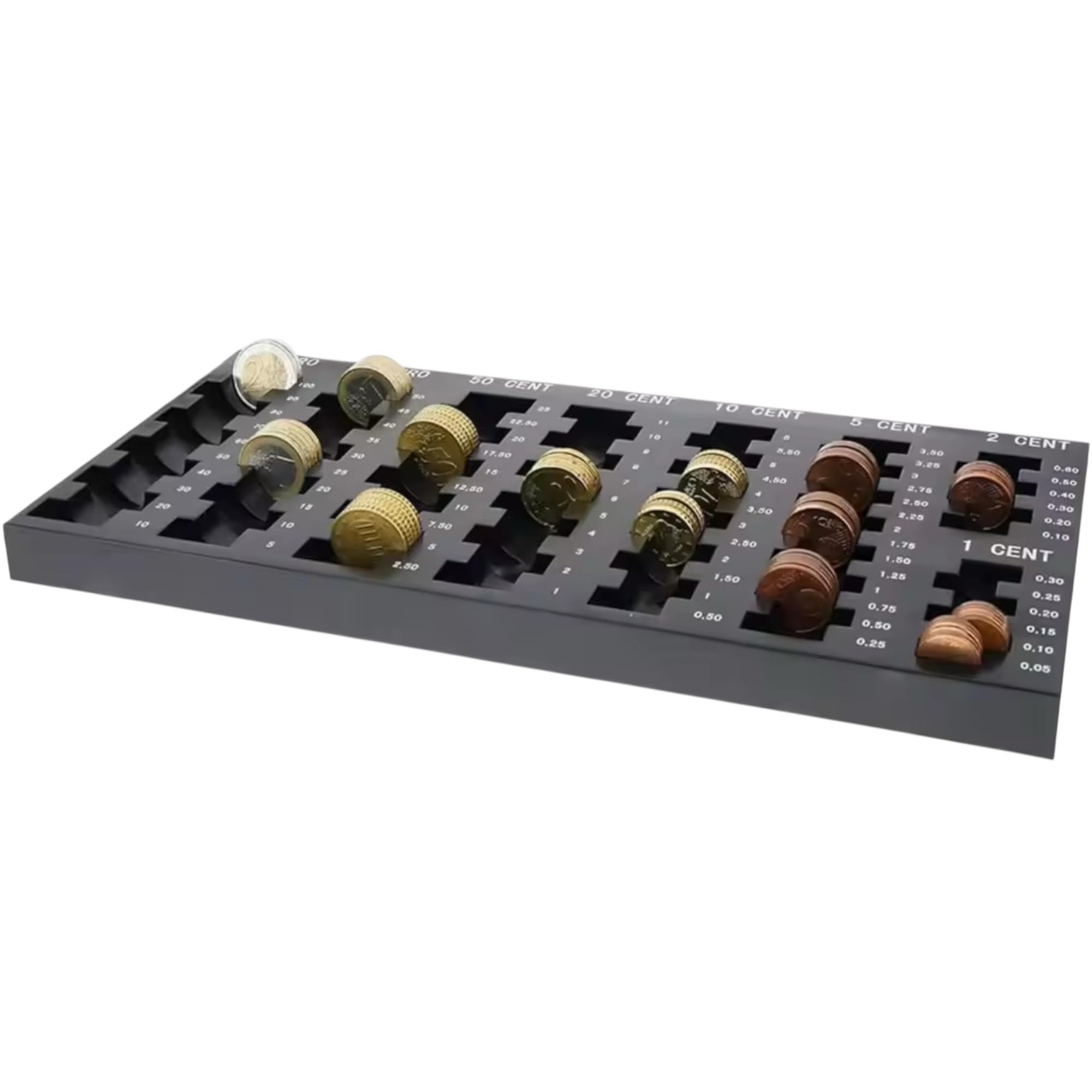 Vassoio organizer portamonete contamonete 8 scomparti Contenitore Portamonete in Plastica con Scomparti per MonetE Cassetta contamonete monete Varie 33x18.5x2cm 70747