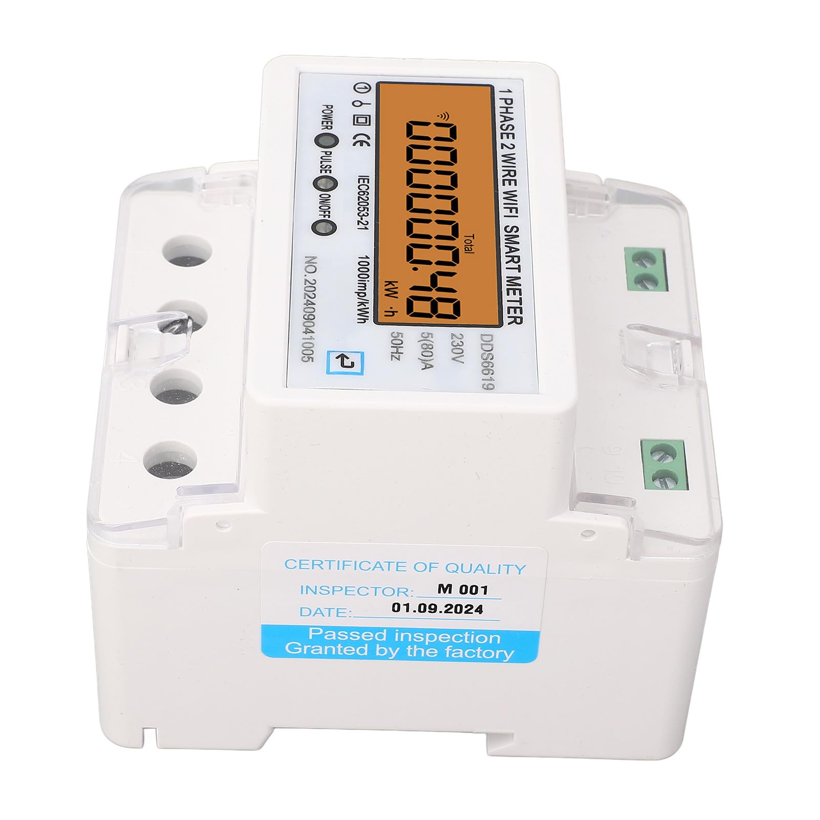 Misuratore di energia intelligente WiFi monofase con schermo LCD per telecomando, contatore di energia intelligente ignifugo per uso domestico