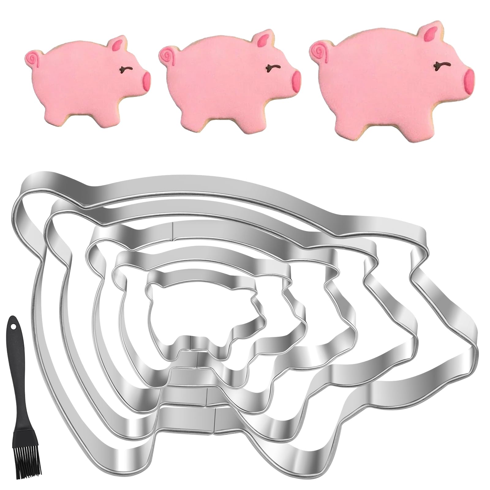 5 Stück Ausstecher Schwein Edelstahl, 5cm/6,5cm/8cm/9,5cm/11cm Schwein Ausstecher, für Schokolade, Muffins, Kleinen Kuchen
