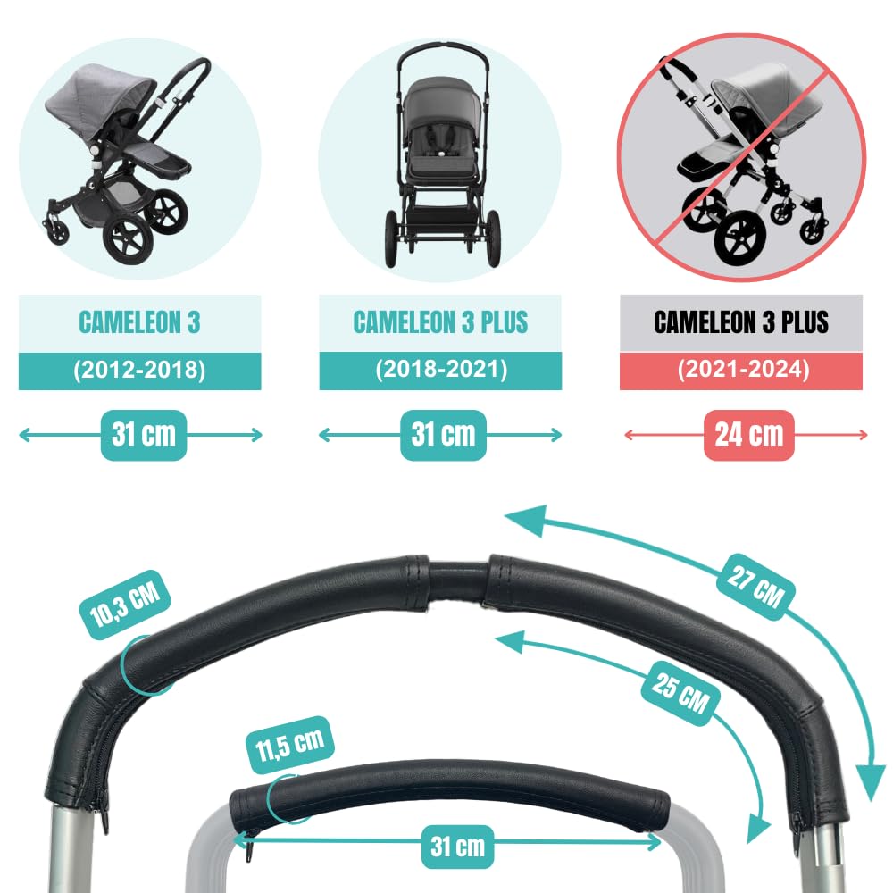 PROTEC TIF | Pack de Housses en Cuir Synthétique compatible avec Bugaboo Cameleon 3 | s'enfilent sur le caoutchouc d'origine |