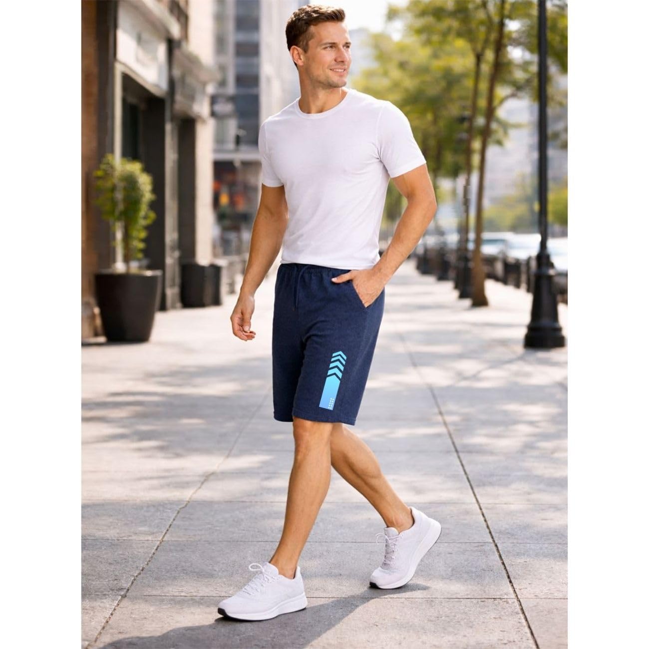 KART BLACK Men's Cotton Knee Length Casual Regular Fit Shorts | Single (Ms_LOOPN_NavyBluestipe_L) 2
