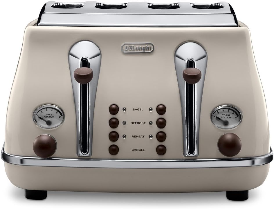 De'Longhi Icona Vintage 4 slot toaster, reheat, defrost, oneside bagel