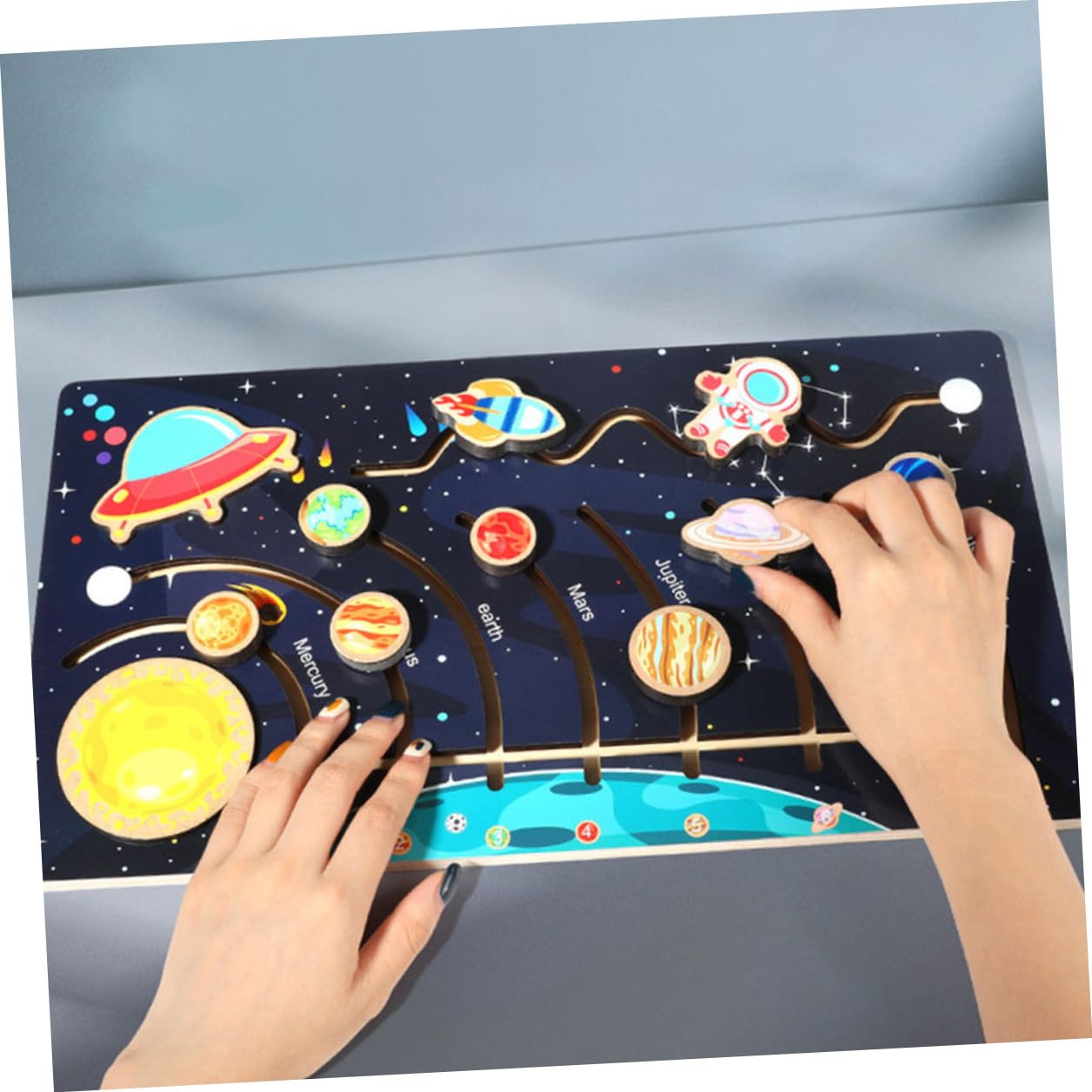 BESPORTBLE Puzzle Planetario Solare in Legno per Bambini, Giocattolo Educativo di Cognizione Spaziale Montessori, Set Puzzle Pianeti Colorati per Sviluppo Cognitivo e Creativo