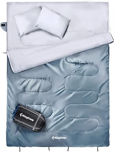 KingCamp Saco de dormir doble para campamento, impermeable, ligero, suave, tamaño Queen, 2 personas, para adultos, adolescentes, senderismo,