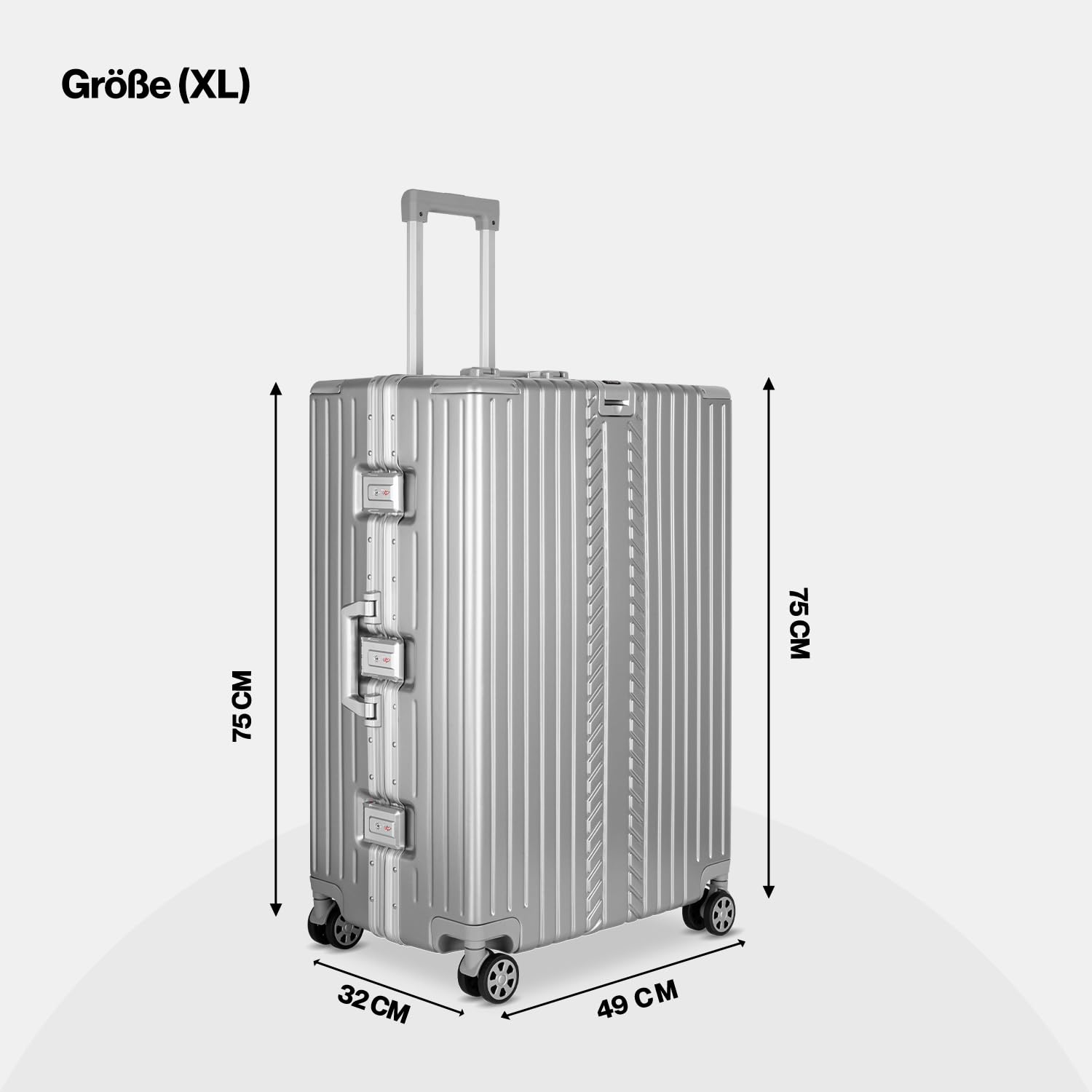 WINLIFE Walizka podróżna w rozmiarze XL, aluminiowa rama z ABS + antracytowa poduszka pod kark i zamkiem TSA, 75 cm, walizka z twardą obudową, duża walizka, kolor srebrny, srebro, XL, 1 x walizka na